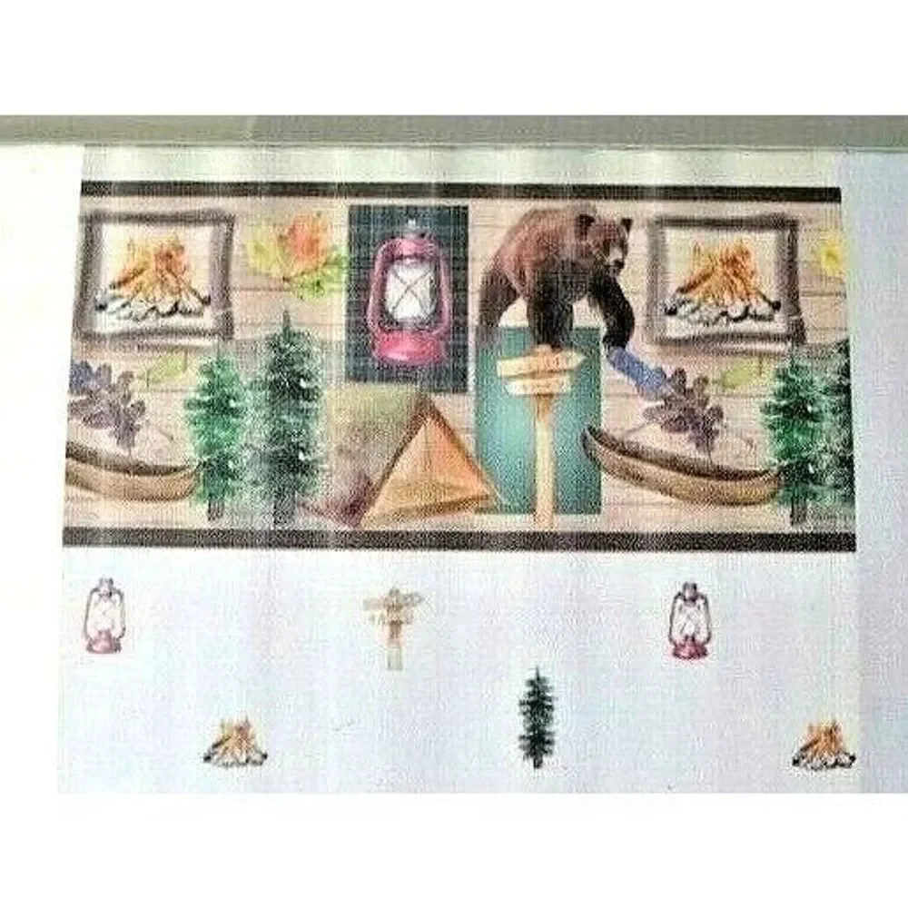Great Outdoors Shower Curtain Red Lantern Hooks Cabin Lodge 13pc Bath Fabric NEW